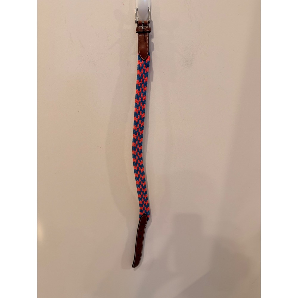 Vineyard Vines Mens 30 Braided Cord Belt pink Blue Leather Trim VV-1A19537